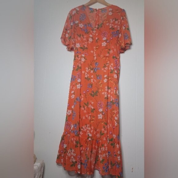 Calvin Klein Orange Floral High Low Dress - Picture 2 of 16